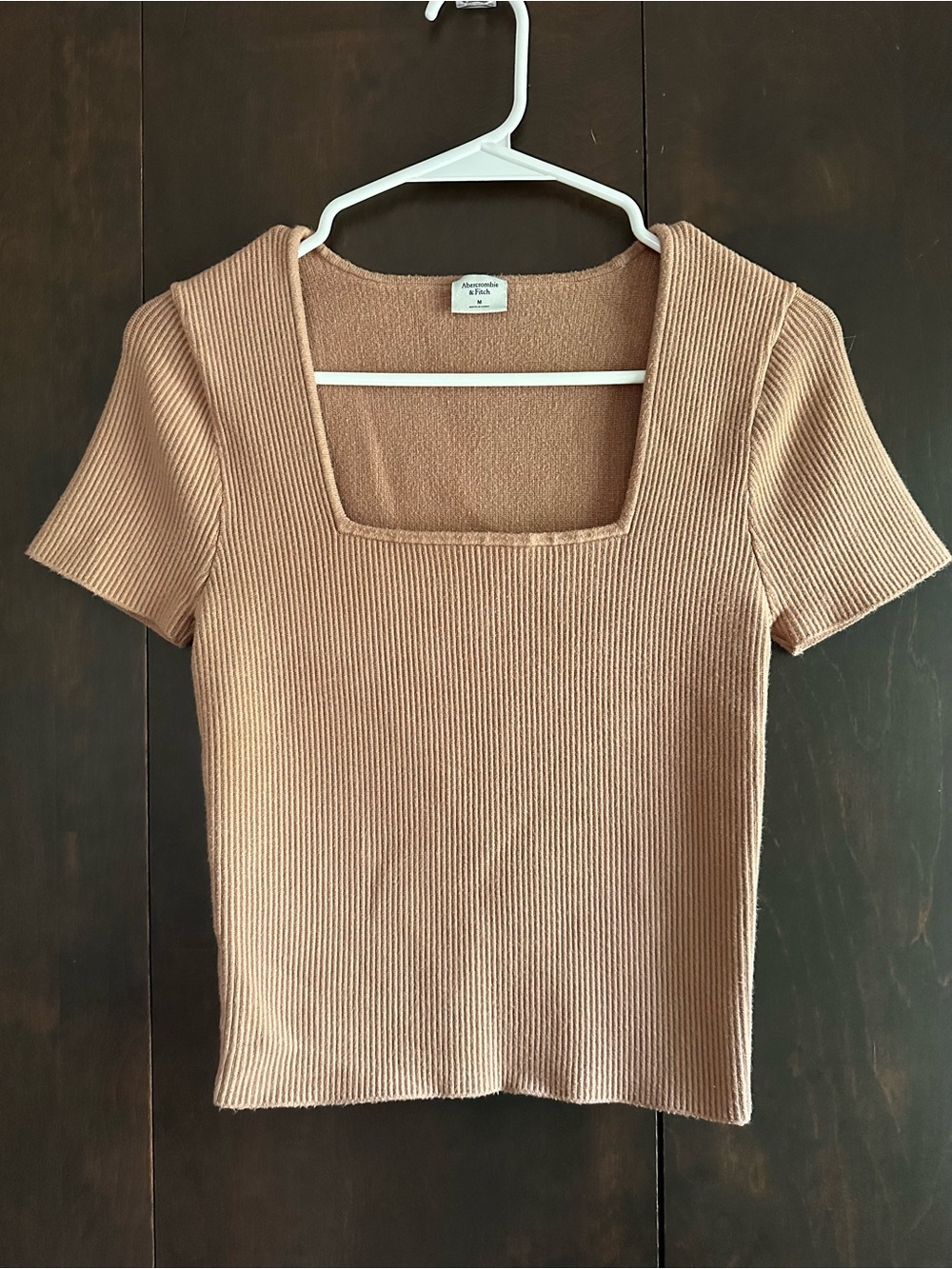 Abercrombie & Fitch Ribbed Square-Neck Short Sleeve Sweater Crop Top